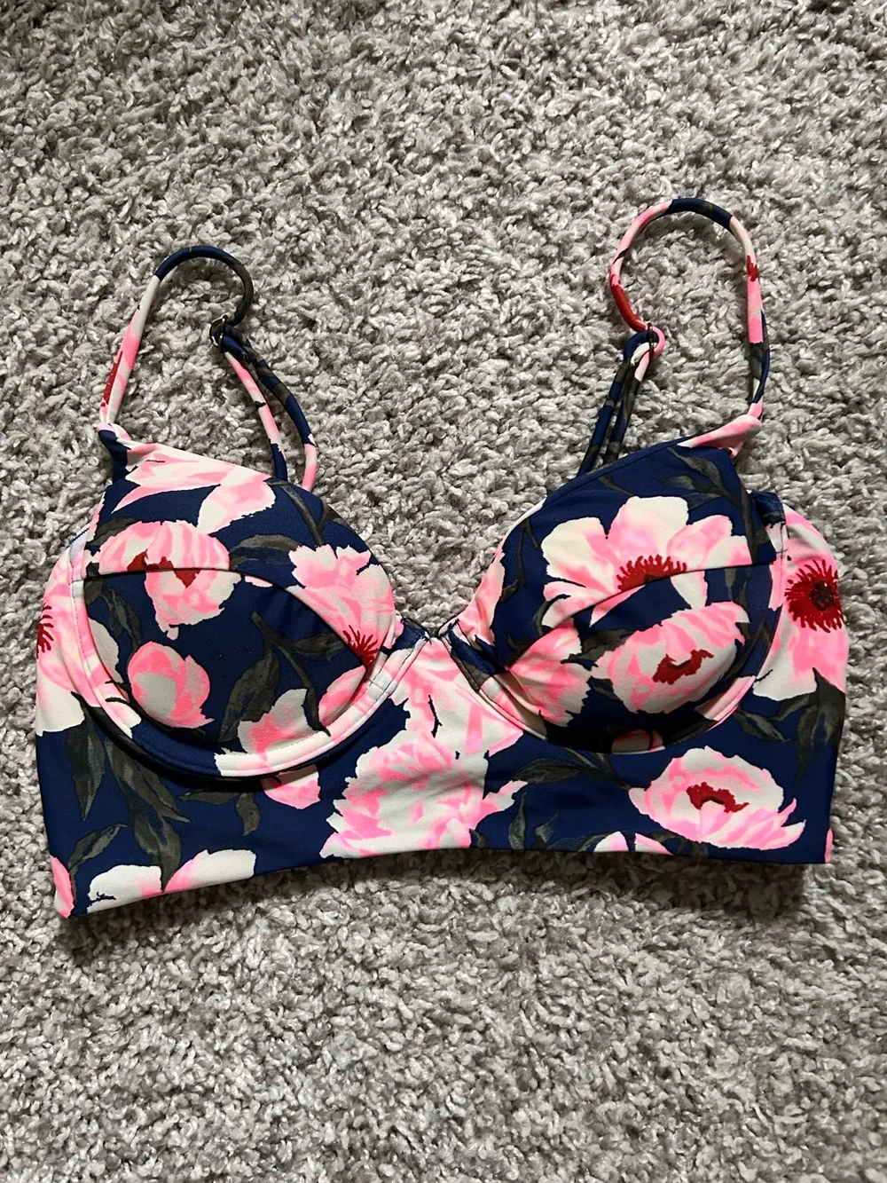 Floral Balconette Navy Bikini Top